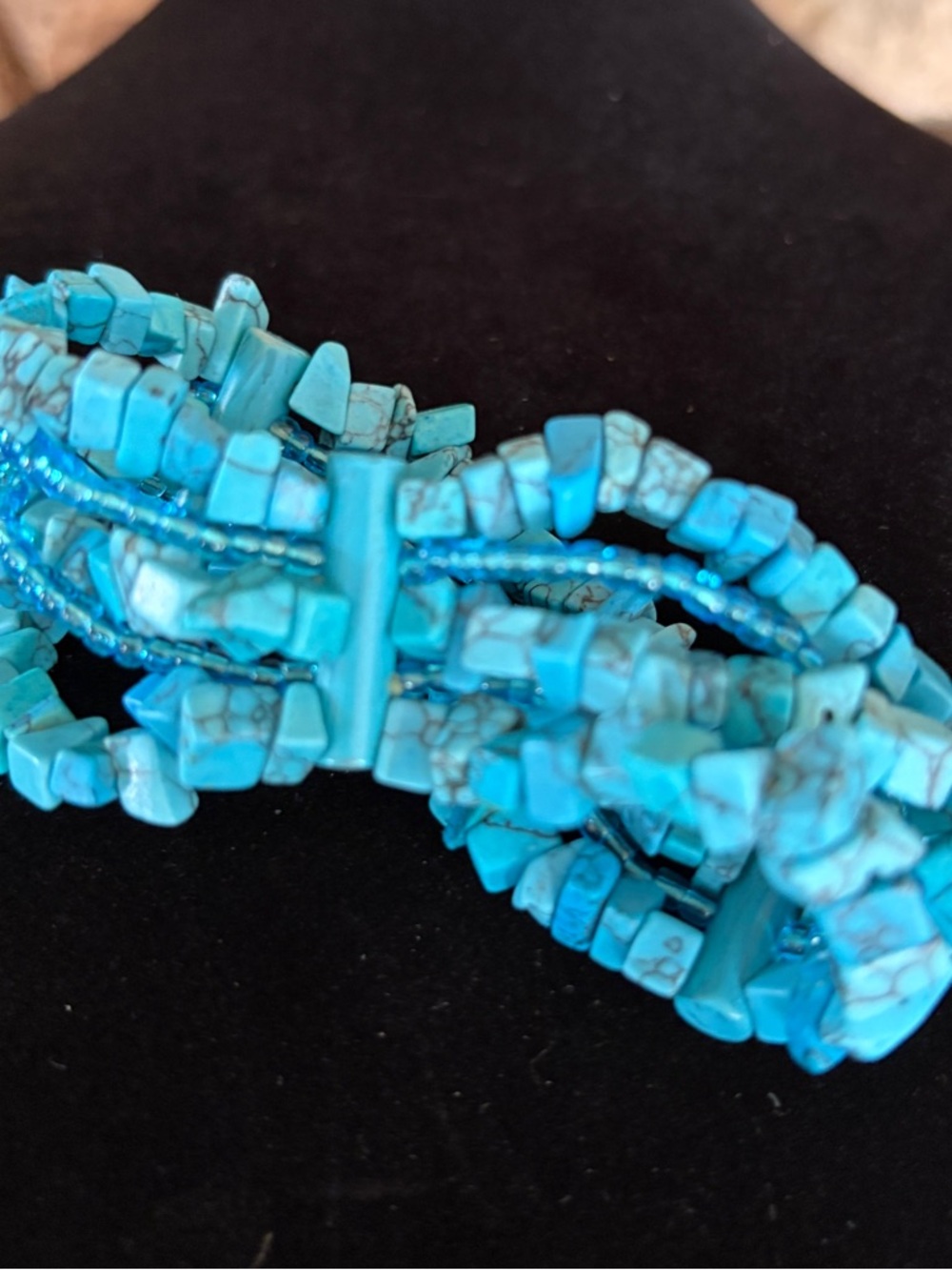 Turquoise Chip Stone Multi-Strand Stretch Bracelet - Blue 7 inch - Picture 6 of 6